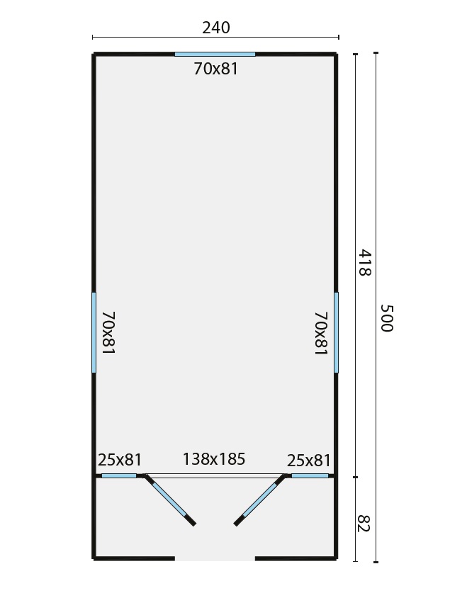 Bauwagen ohne Metalluntergestell  Bogendach 19 mm Kathy  240x500 cm Tuindeco Skizze