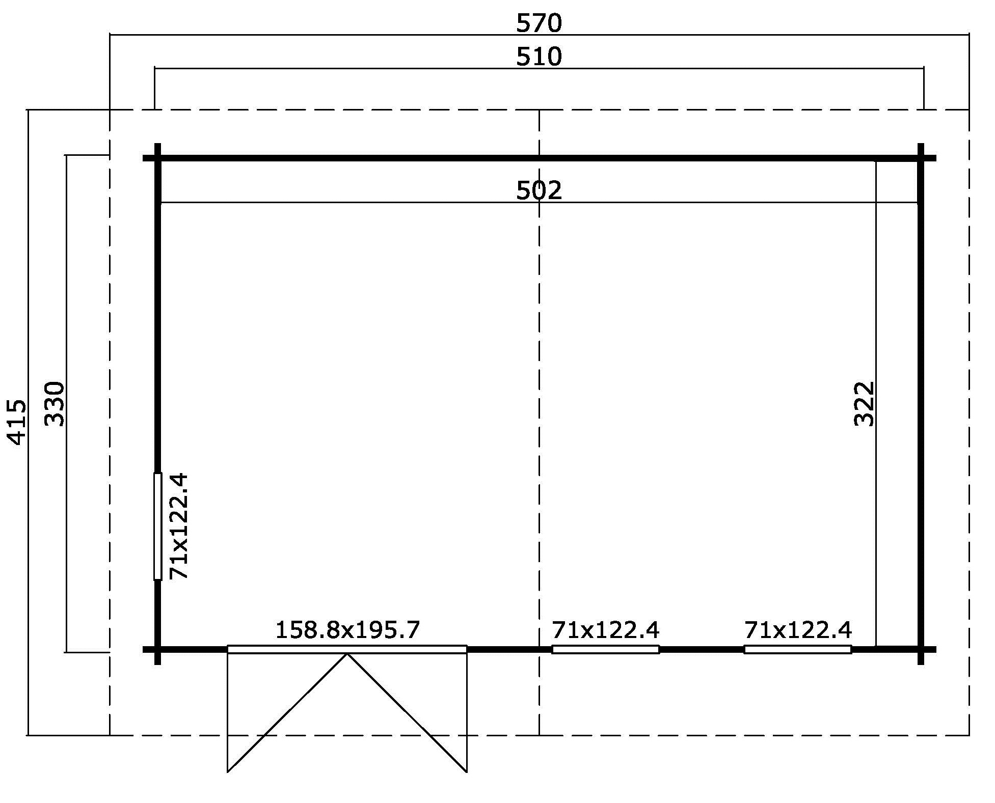 Gartenhaus Blockhaus  Pultdach 40 mm Baruda 53 530x350 cm Lasita Skizze