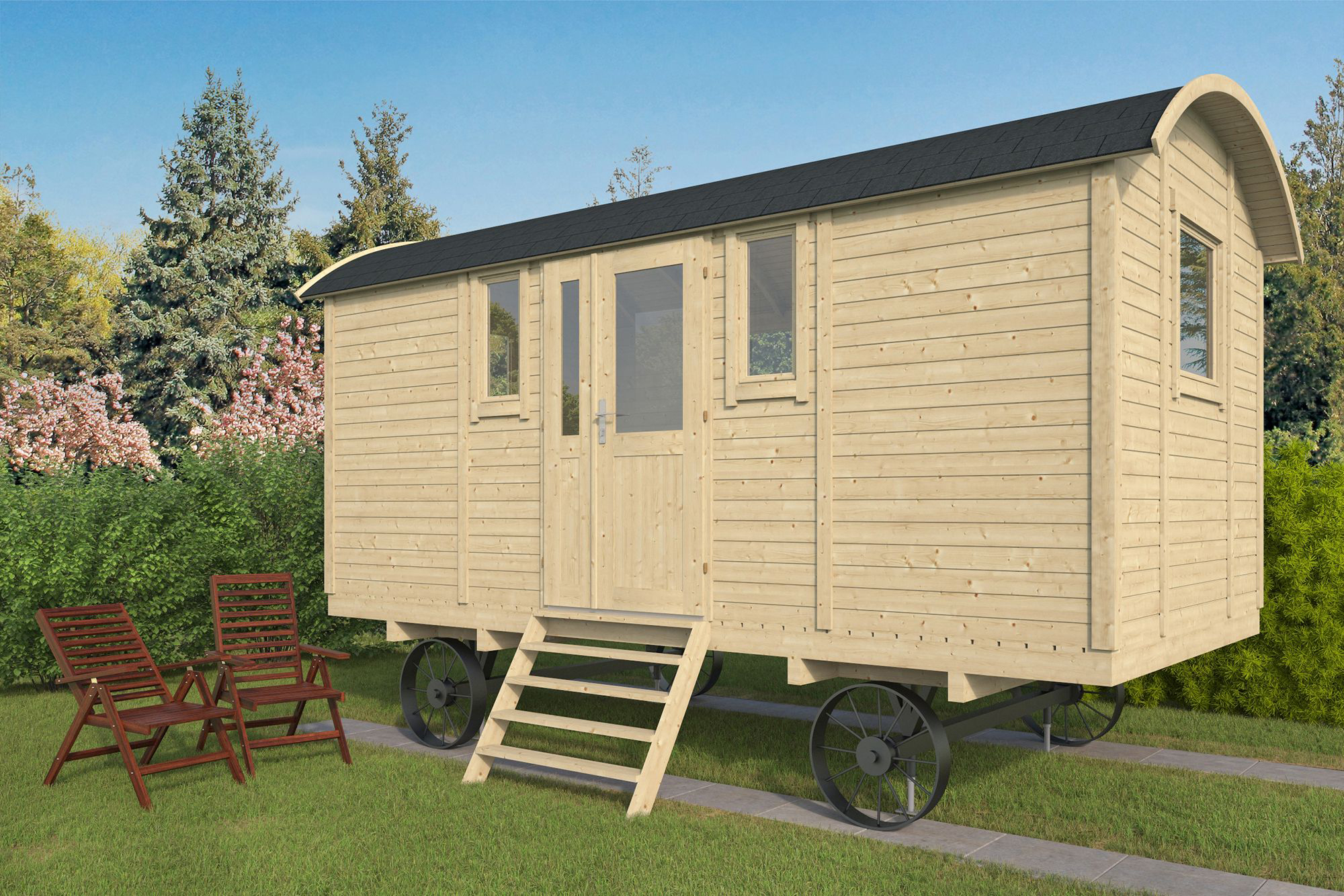 Bauwagen mit Metalluntergestell  Bogendach 19 mm Patricia  480x240 cm Tuindeco