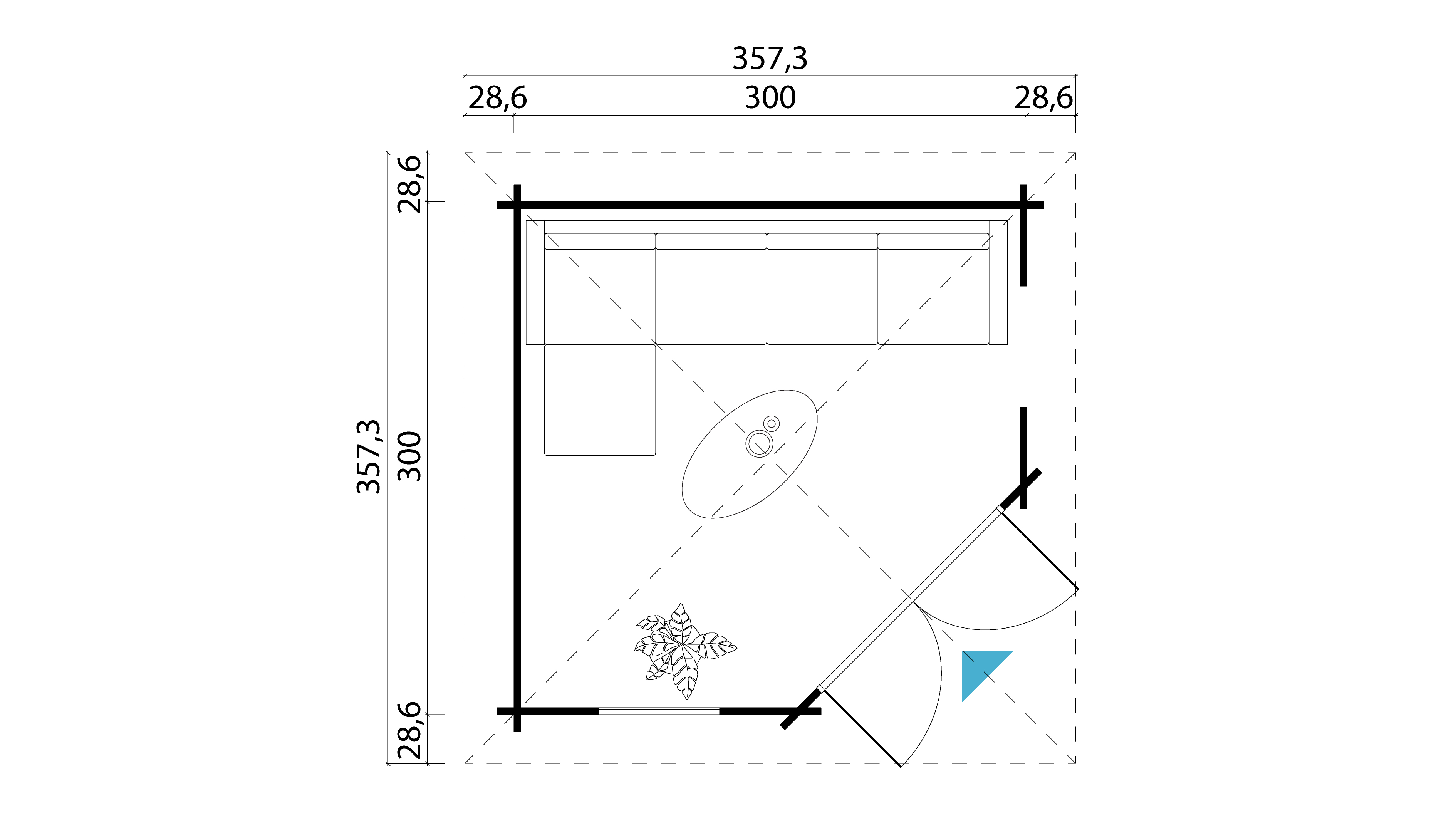 Gartenhaus Blockhaus  Walmdach 40 mm Aruba 1 320x320 cm Lasita Skizze