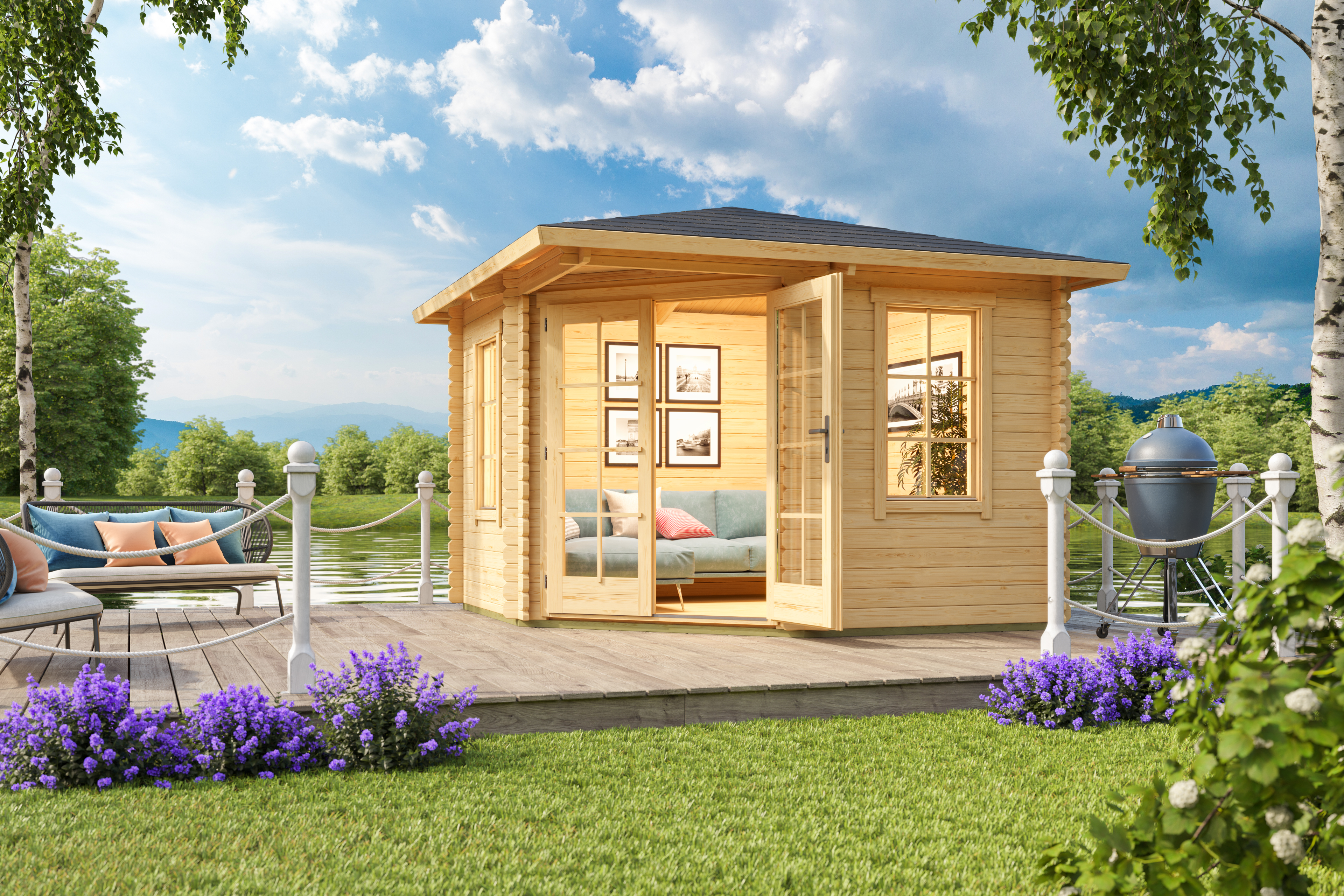 Gartenhaus Blockhaus  Walmdach 40 mm Aruba 1 320x320 cm Lasita