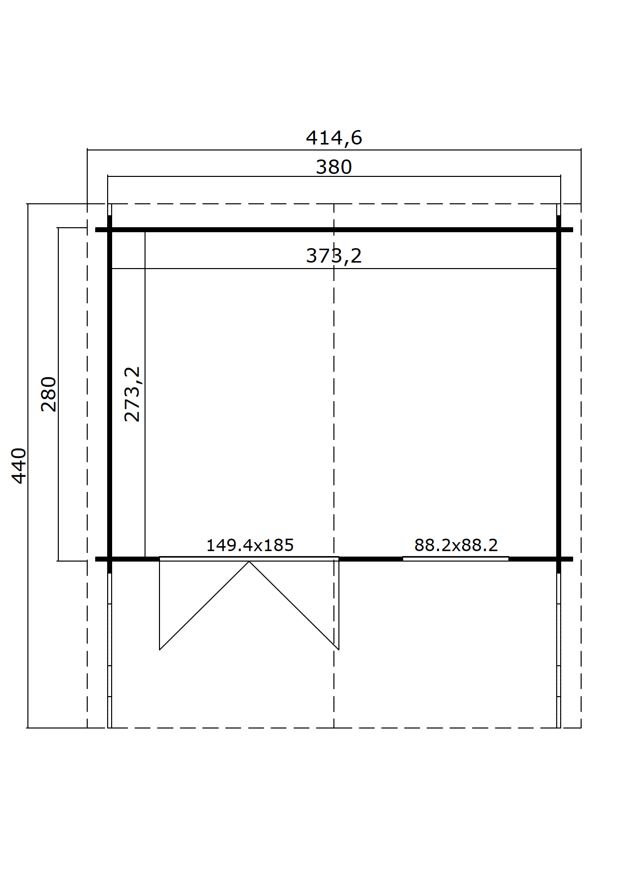 Gartenhaus Blockhaus  Satteldach 34 mm Orlando 34 rot 400x300 cm Lasita Skizze