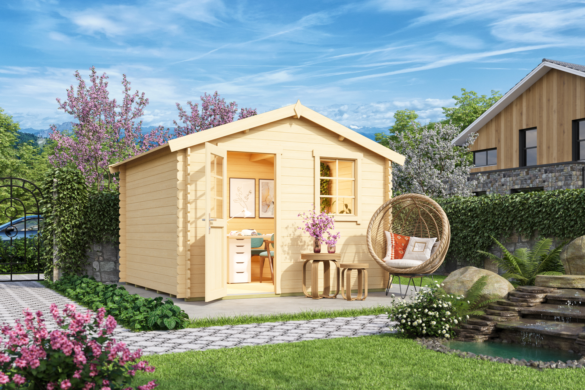 Gartenhaus Blockhaus  Satteldach 28 mm Wels 3 320x320 cm Lasita