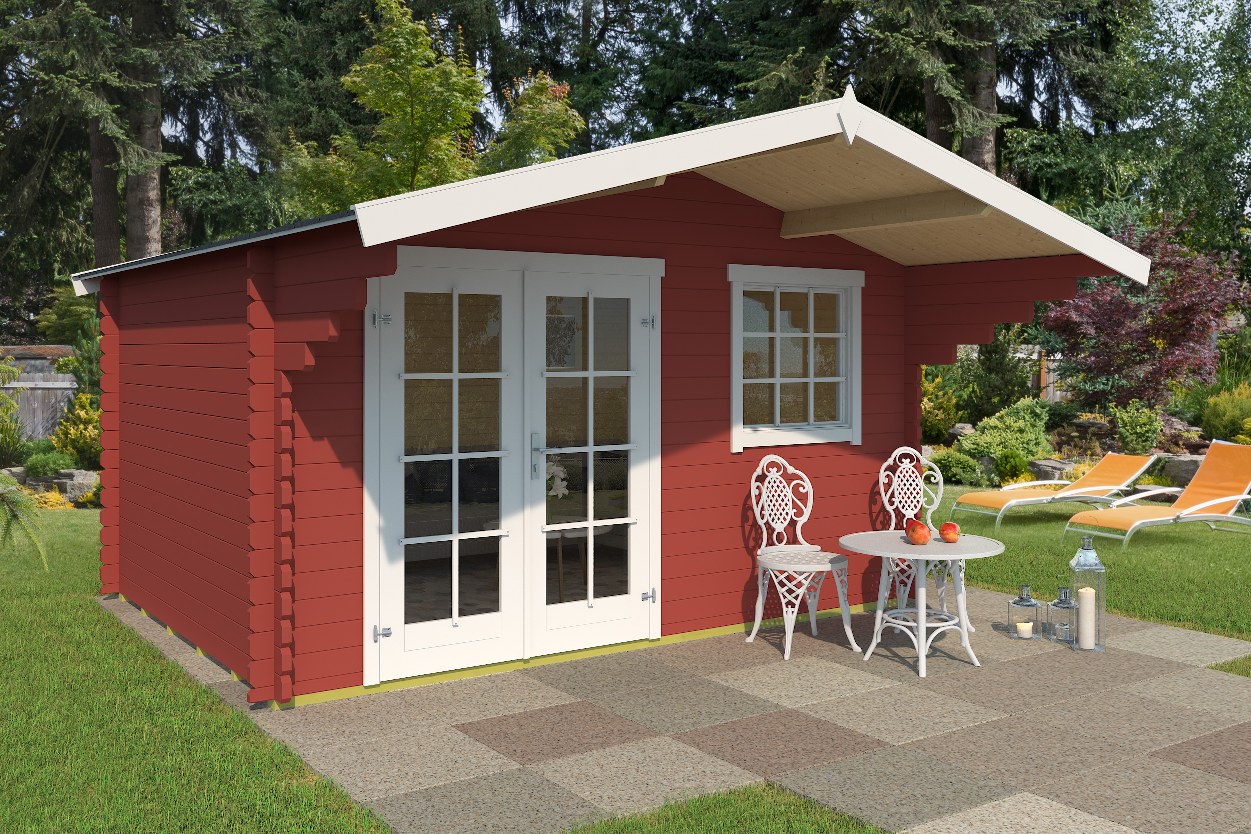 Gartenhaus Blockhaus  Satteldach 34 mm Orlando 34 rot 400x300 cm Lasita