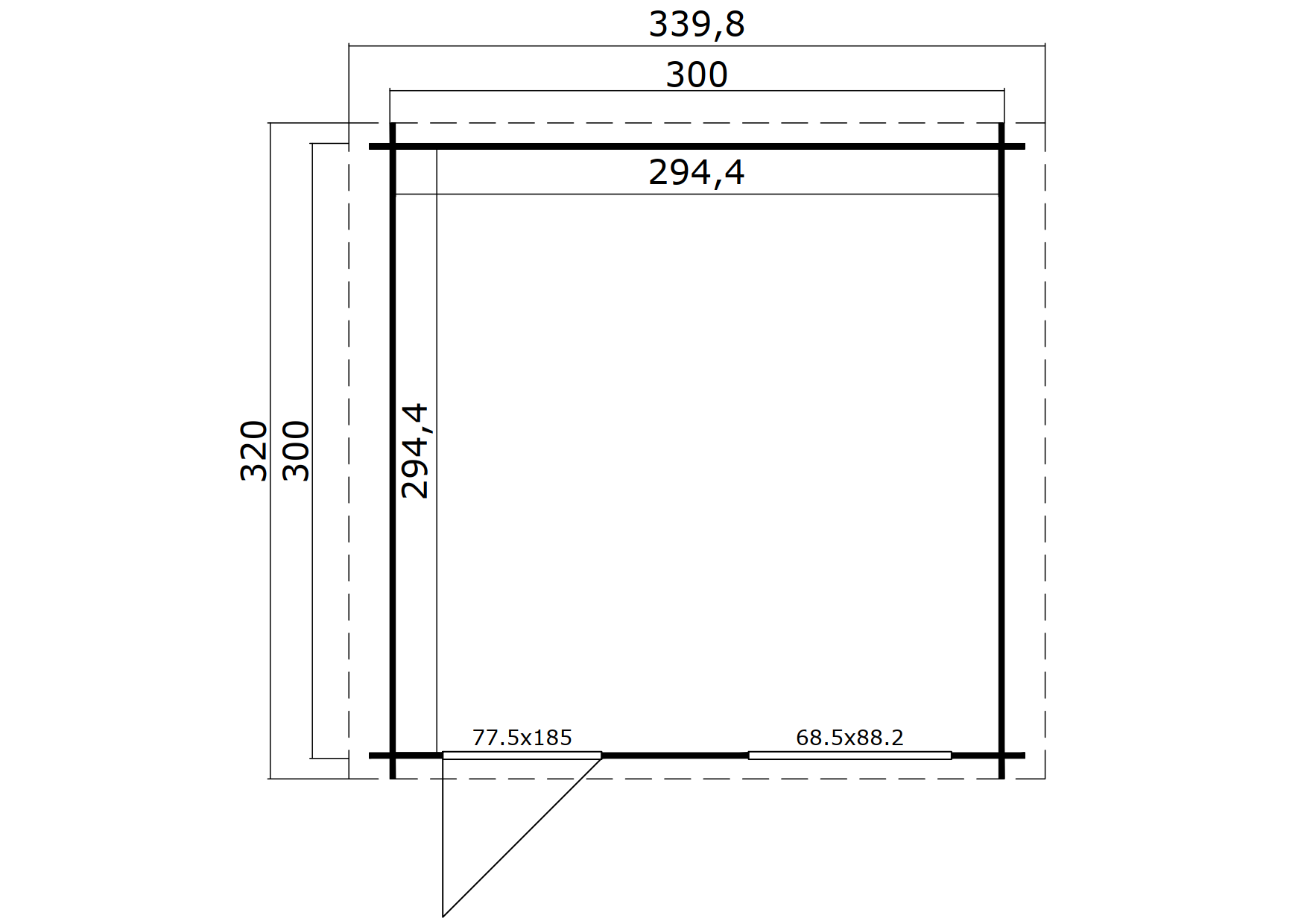 Gartenhaus Blockhaus  Satteldach 28 mm Wels 3 320x320 cm Lasita Skizze