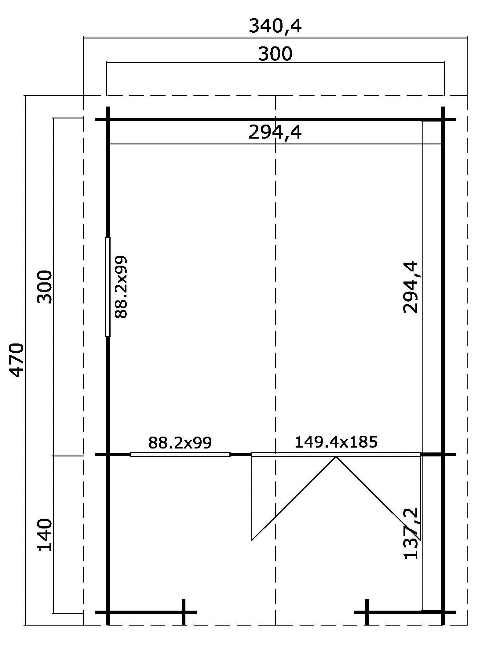 Gartenhaus Blockhaus  Satteldach 28 mm Lola 2 320x320 cm Lasita Skizze