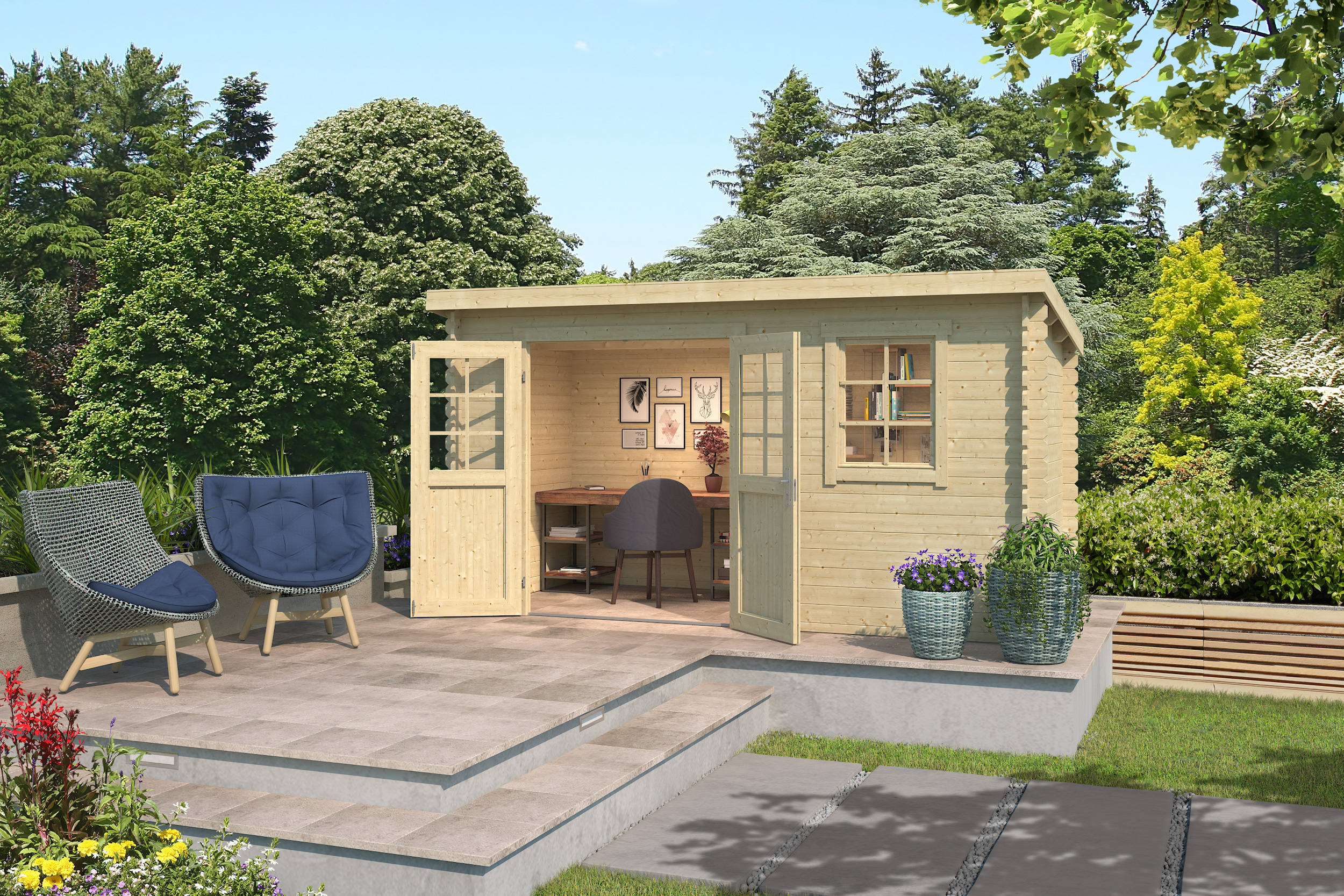 Gartenhaus Blockhaus  Pultdach 28 mm Amira 175 400x195 cm Lasita