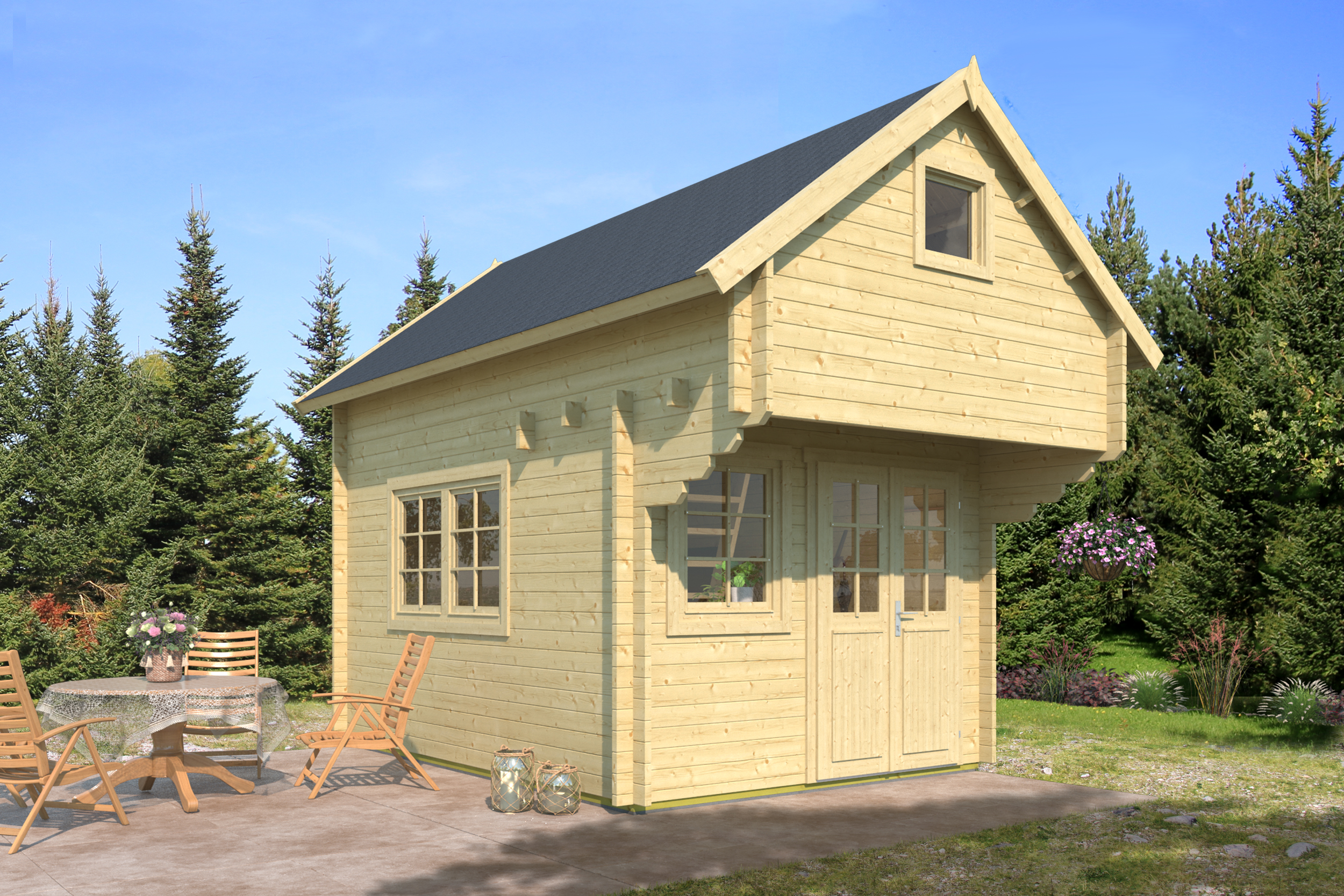 Gartenhaus Blockhaus  Satteldach 40 mm Bunkie Hudson mit Schlafboden Tene