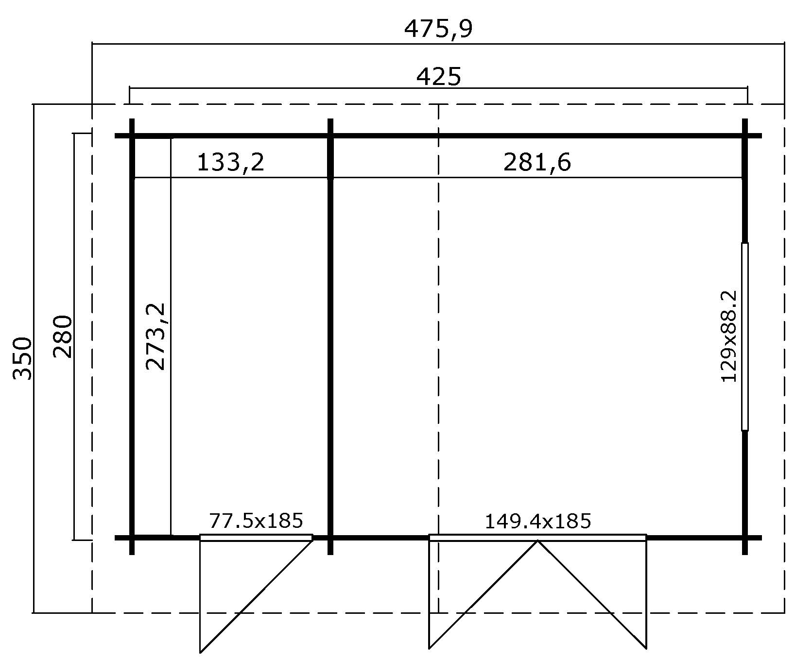 Gartenhaus Blockhaus  Satteldach 34 mm Keila 34 445x300 cm Lasita Skizze